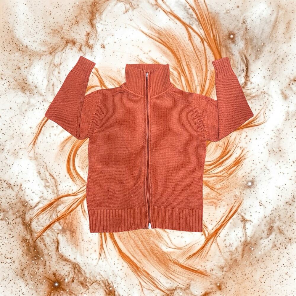 Collection L Womens 8 Rust Burnt Orange Full Zip Ribbed Knit Sweater